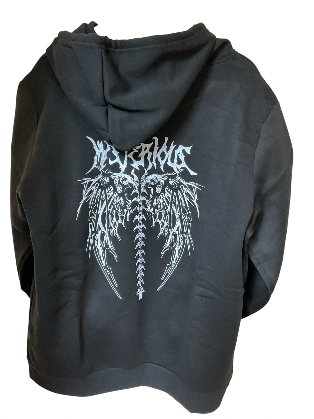 Black Y2K Gothic Graphic Wing Back Streetwear Grunge Hoodie w-20 L-28